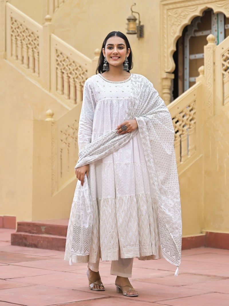 Shifory White Anarkali Kurti Dupatta Set for Women - Image 1